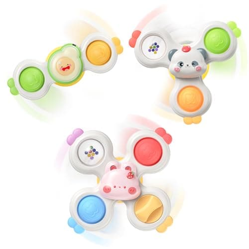 3PCS Suction Cup Spinners for Babies,Montessori Baby Bath Toys for 0-6-12 Months,Baby Rattle for Travel,First Birthday Gifts,Sensory Toys for 1 Year Old Boys and Girls