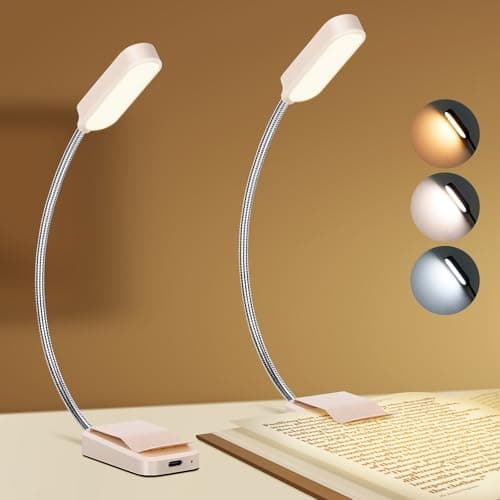 Book Light 2 Pack, Rechargeable Reading Lights for Books in Bed-Eye Caring 3 Colors, Stepless Dimming, 360° Flexible Studying Small Desk Lamp, Lightweight Clip-on LED Night Light for Book Lovers, Kids