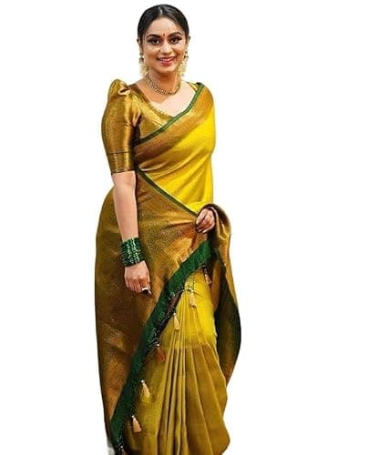 Womens Saree Women's Fancy Banarasi Kanjivaram Art Silk Saree with Blouse Pieces Kanjivaram Saree (Yellow)