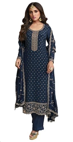 Shriva Fashion indian salwar kameez ready to wear Eid festival embroidered wedding plus size shalwar suit for women (2814) (Blue, 52)