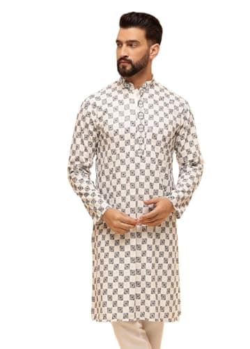 Sojanya (Since 1958 Men'S Cotton Rayon Embroidered Sequinned White Only Long Kurta