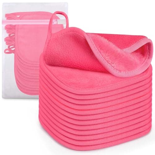 12 Pack Makeup Remover Cloth, 6" x 6" Reusable Makeup Remover Towels Face Washcloth for Washing Face, Makeup Remover Pads Cosmetic Face Wash (Pink)