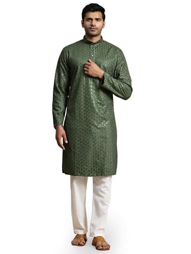 Pro-Ethic Style Developer Mens Indian Traditional Cotton Kurta Sets, Men Kurta Set Indian Wedding Dress (A-117) Green