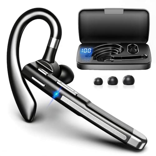 Bluetooth Headset V6.1, Wireless Bluetooth Earpiece with 500mAh Charging Case,100 Hours Talking Time, CVC8.0 Noise Cancelling Single-Ear Earphone, Hand-Free Headphones for Trucker, Office, Business