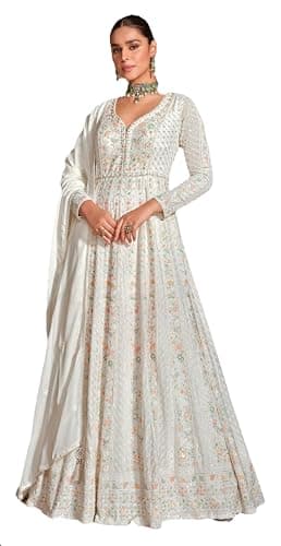 STELLACOUTURE indian pakistani salwar kameez ready to wear wedding embroidered eid festival gown suit for women 2858-O (White, 40)