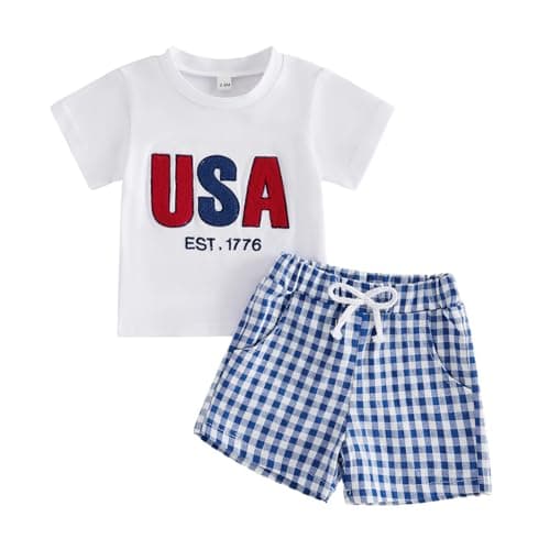 FYBITBO Baby Boy Summer Clothes Toddler 4th/Fourth of July Usa Shirt American Flag Shorts 4th of July Outfit Set (White USA Shirt, 12-18 Months)