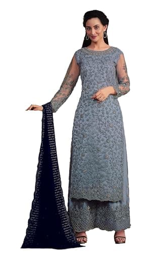 STELLACOUTURE Eid festival salwar kameez ready to wear suit indian pakistani style party embroidered for women 2734-O (Sky Blue, 50)
