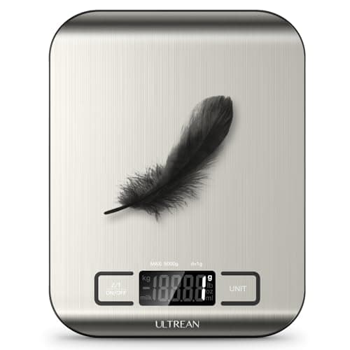 Ultrean Food Scale, Digital Kitchen Scale with LCD Display, Weight Grams and Ounces for Baking Cooking and Meal Prep, 6 Units with Tare Function, 304 Stainless Steel, 11lb (Batteries Included)