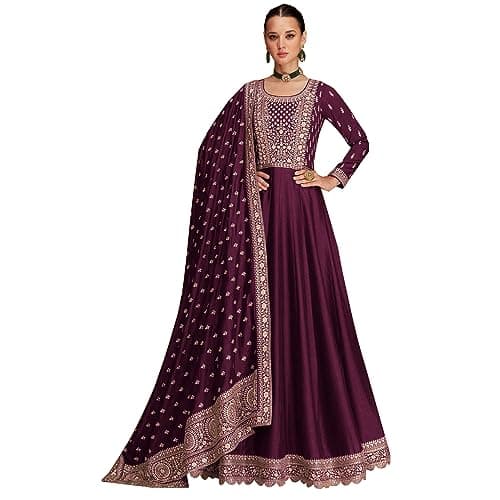 Indian Ready to Wear Anarkali Gown Suits Pakistani Stitched Salwar Kameez Dresses (US, Numeric, 36, Regular, Regular, Purple)