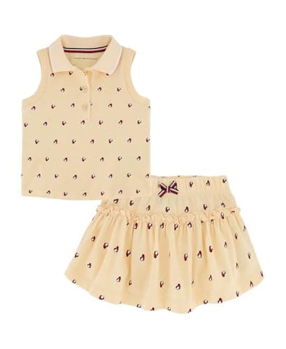 Tommy Hilfiger Girl's 2-Piece Sleeveless Top and Skort Set, Yellow Heart Flag, 3T