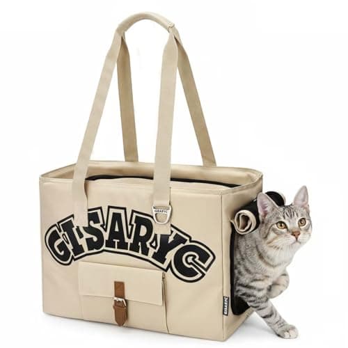 Dog Purse Carrier for Small Dogs, Cats and Puppies – Soft-Sided Foldable Pet Travel Bag with Multi Pockets, 3-Sided Mesh & Rollable Cover for Nervous Cats, Fits Pets up to 15 lbs (Beige)