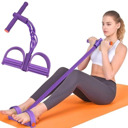 Pedal Resistance Bands with Handle, 6-Tubes Natural Rubber Exercise Bands