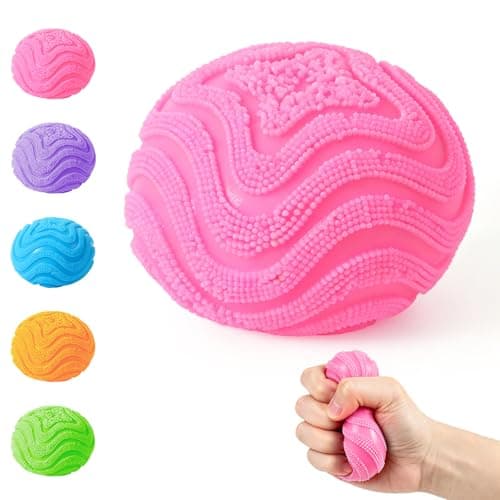 Fuzz Squishy Stress Ball, Soft Fidget Toy for Anxiety Relief, Sensory Squishy Ball (Pink)