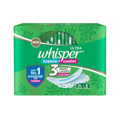Whisper Ultra Clean Sanitary Pads for Women, XL 8 Napkins