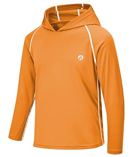 Boys Grils Sun Shirts Size 6 SPF UV Rash Guard Long Sleeve Hoodie Thumbhole Quick Dry Workout Athletic Hiking Fishing Water Orange