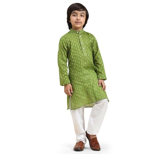 Pro-Ethic Style Developer Cotton Kurta Set For Kid's Boys Indian Traditional wear | Boys Wedding & Festive Dress (S-234), 13-14 years, Green