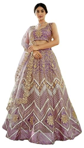 RoohVastra Ready to Wear Indian Lehenga Choli with Stitched Blouse For Women, wedding, navratri, Bridesmaid, Party 0322 (Purple, 46)
