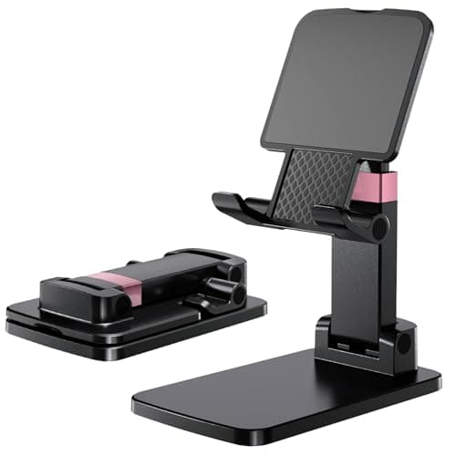 Meizigua Phone Stand for Desk Cellphone Holder Height Angle Adjustable Stands, Anti-Slip Base, Compact Design for iPhone Android Devices,Black,1Pack
