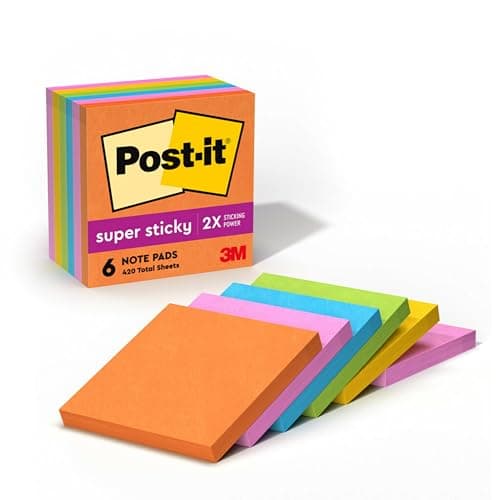 Post-it Super Sticky Notes, 3 x 3 in, Neon Fizz, 6 Pads, 70 Sheets/Pad
