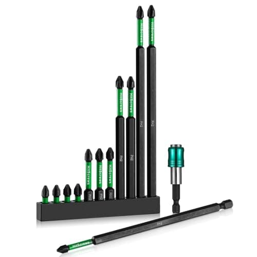 Hitscrews PH2 Long Phillips Screwdriver Bit Set – 12 Pack Mixed Length Phillips Impact Driver Bits with High Magnetic Bit Holder, S2 Steel, 1"/2"/4"/6" Magnetic Driver Bits