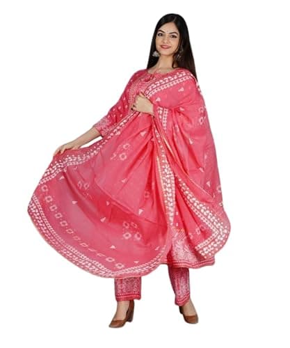 Women’s Anarkali Kurta Set — Soft Rayon 140 GSM Ethnic Flared Kurti with Dupatta — Dress for Festive, Casual & Occasion Wear (US, Alpha, XX-Large, Regular, Regular, Baby Pink)