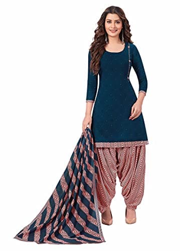 Miraan Women's Cotton Printed Readymade Salwar Suit Large Blue
