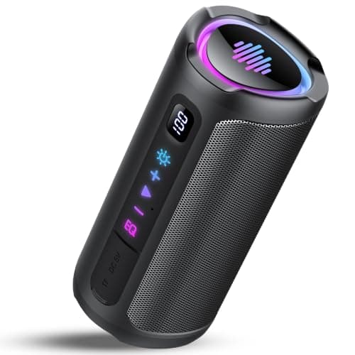 Portable Bluetooth Speaker with Battery Level Display, Powerful Sound Wireless Speaker: Deep Bass, BT 5.4, 20H Playtime, 7 RGB Modes, IPX7 Waterproof, TWS Pairing, Beach/Vacation Essentials(Black)