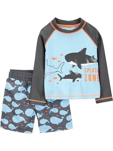 Simple Joys by Carter's Baby 2-piece Swimsuit Trunk and Rashguard, Blue Whales, 3-6 months
