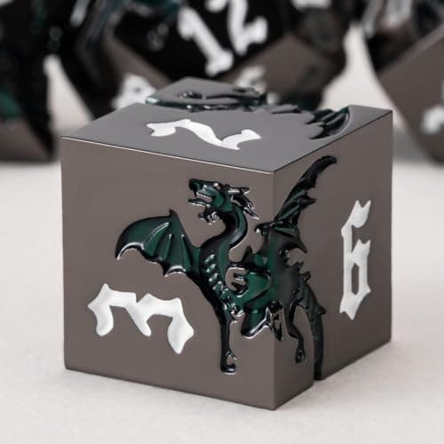 Sharp Edge Metallic DND Dragon Dice Set,Metal Polyhedral Dice with Dragon for Dungeons and Dragons RPG TTRPG D&D 7-Die Set with Gift Case