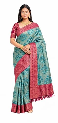 TRILOK CREATION Women's Kanjivaram Banarasi Silk Saree With Unstitched Blouse Piece 5.80 Meter (Sea green and maroon gold)
