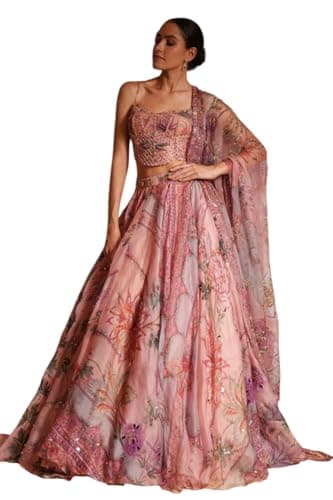 OQQTOO indian ready to wear lehenga choli for women flared party night with stitched blouse (C, 44)