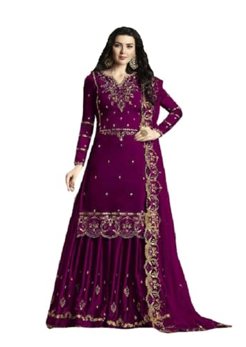 FABMIAMI New Indian/Pakistani Eid Ramzan Special Designer Georgette Sharara/Plazzo Style Salwar Suit for Women FM-15 (US, Numeric, 38, Regular, Regular, Wine)