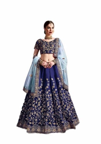 Indya Navy Blue Dori And Sequin Embroidered Lehenga Set | Perfect for Wedding | Half Sleeve | Sweetheart Neck