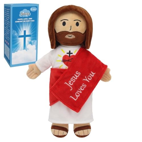 Yelakey 13" Jesus Loves You Plush Toy - Sacred Heart Jesus Plush Doll, Savior Jesus Stuffed Doll for Church, Sunday School, Religious Easter Gift for Children & Kids (Red)