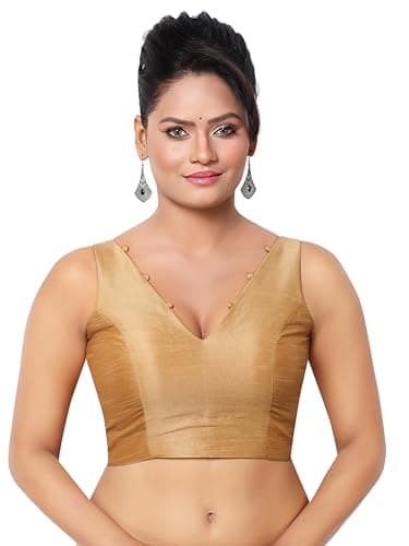Madhu Fashion Women's Sleeveless Solid Pattern V Neck Readymade Saree Blouse (Gold; 40)