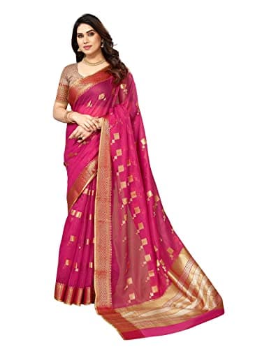 Sidhidata Women's Kota Doria Cotton Manipuri Jacquard Boarder Saree With Unstitched Blouse Piece (Box Butta Rani_Rani_Free Size)