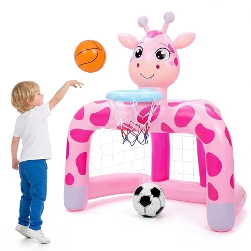 Soulchen 2-in-1 Toddler Inflatable Basketball Hoop & Soccer Goal Sports Activity Center Set (Giraffe) 1 for $19.99 or 2 for $29.99 ($15.00 each) + Free Shipping w/ Prime or on $35+