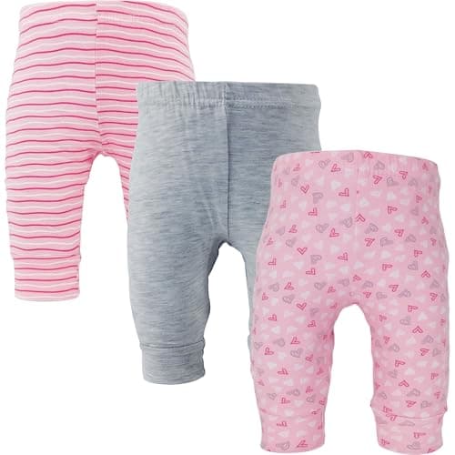 123 Bear Infant and Toddler Soft Cotton Spandex Boys and Girls Pants Multipacks (Pink Prints, 0-3 Months)