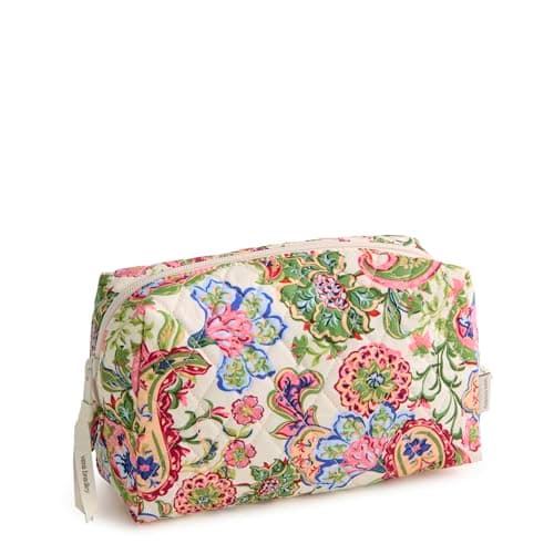 Vera Bradley Women's Premium Cotton Medium Cosmetic Bag – Makeup Organizer & Travel Toiletry Storage – Vibrant Paisley