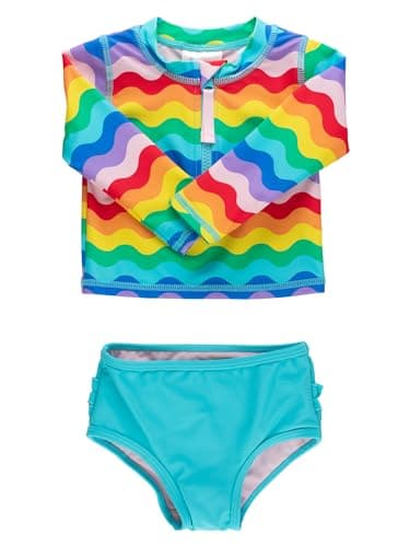 RuffleButts Baby Girls Long Sleeve - Rash Guard 2-Piece Swimsuit