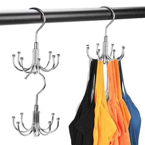 2 Packs Bra Hanger for Closet, Stackable Tank Top Organizer 16 Hooks for Closet Organization and Storage, Stainless Steel Space Saving Clothes Hook Hanger for Belt, Tank Top, Bra, Tie, Scarves