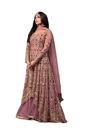 shopNstyle Women’s Heavy Embroidered Anarkali Gown with Dupatta Wedding Party Wear Floor Length Ethnic Dress