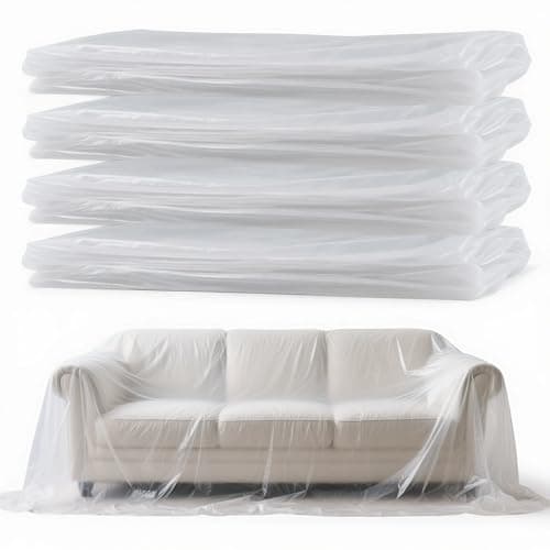 4 Pack Plastic Drop Cloth for Painting, Clear Disposable Plastic Sheeting, Large Painters Paint Tarp, Dust Cover for Couch Floor, Furniture Protectors - Home Renovation Remodeling Cleaning, 8x12 Ft