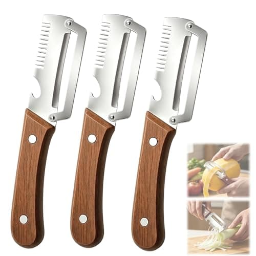 3PCS Multifunctional Vegetable Peeler, 3 in 1 kitchen gadgets, With wooden handle & bottle opener and grater, for potatoes garlic sugarcane carrots and other vegetables or fruits