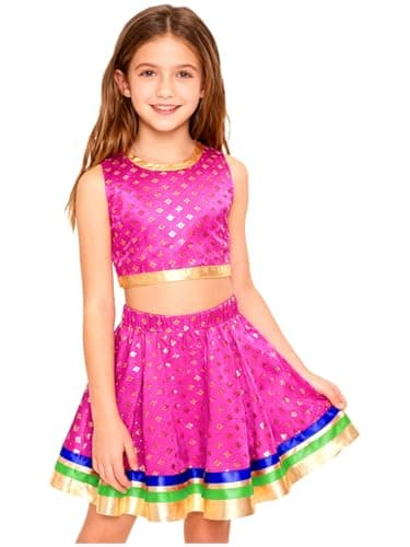 Choomomo Kids Lehenga Choli Set with Gold Motifs Girls Indian Festival Wear Ethnic Party Dress Suit Hot Pink 8 Years