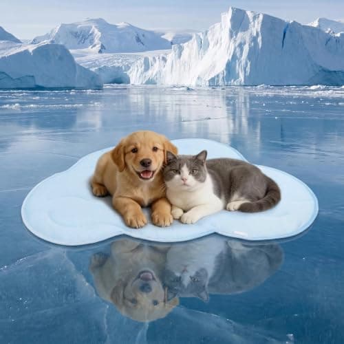 BECEMURU Cooling Mat for Dogs, Q-MAX>0.46 Thickened Breathable Cold Pad for Summer Active Dog, 36"x23" Portable Washable Kennel Crate Pet Bed, Rapid Cooling Durable Non-Gel Blue Cloud Shape