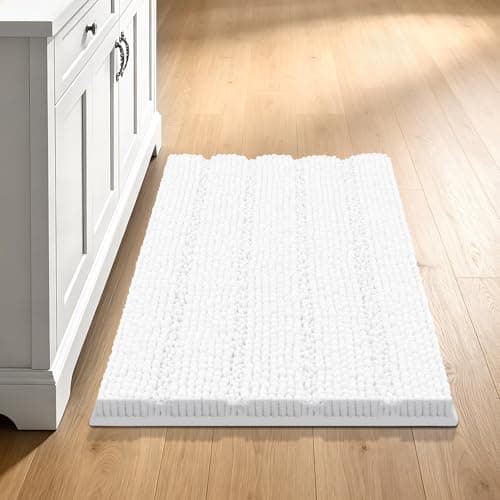 Bcoimo 24"×17" Chenille Bath Mat – Non-Slip with Backing Bath Rug Ultra-Absorbent and Machine Washable Bathroom Mat Quick-Dry Design. Ideal for Bathroom Shower and Tub Areas