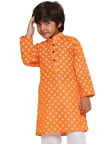 AJ DEZINES Kids Indian Ethnic Wear Cotton Printed Kurta for Boys (Only Kurta) (DUP_KURTA-K-3046-ORANGE-10)
