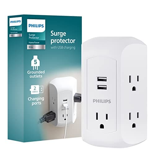 Philips 5 Outlet Surge Protector with 2 USB A (560 Joules, White) $14.49 + Free Shipping w/ Prime or on orders $35+ at Amazon