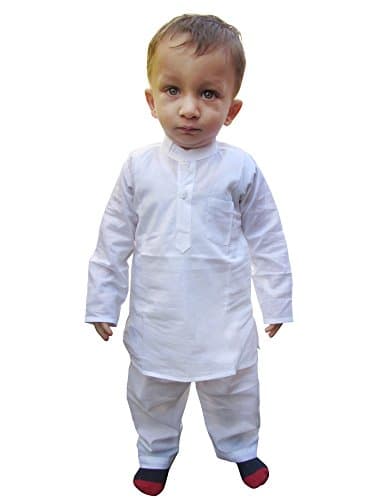Flawnt Plain White Cotton Kurta Set for toddler boys